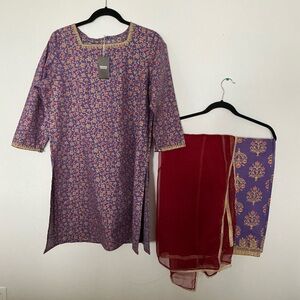 GENERATION Y Purple Kurta with Red Floral Design- traditional Pakistani/Indian